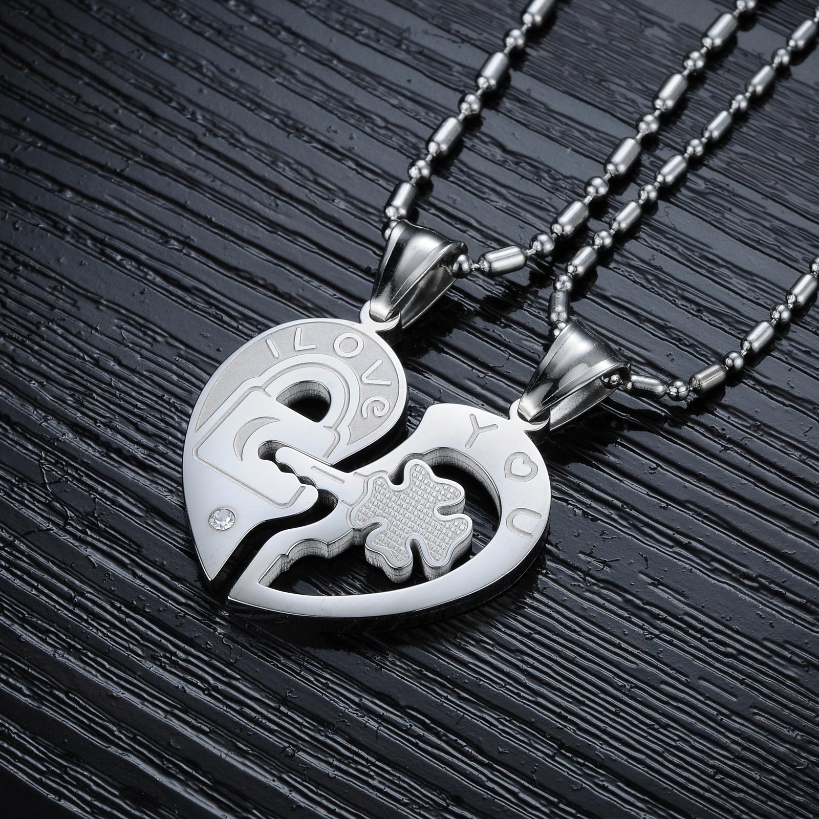2pcs Love Key Lock Couple Necklace for Women Men Stainless Steel Heart  Shaped Key Lock Link